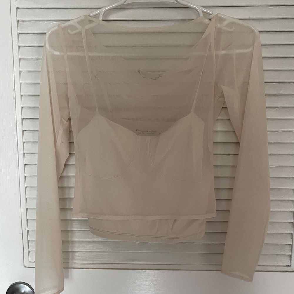 Abercrombie & Fitch Sheer Cream Long Sleeve Top